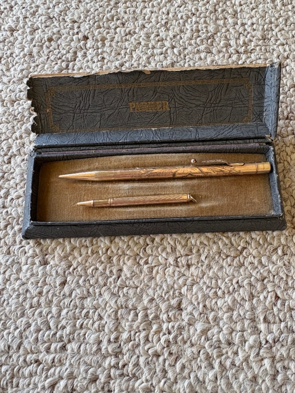Antique Victorian Gold Tone Mechanical Pencil Set + Box | Collectible Desk